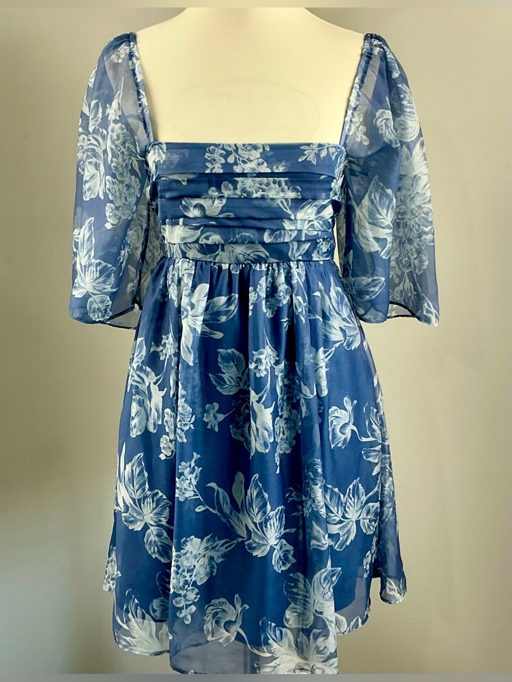 Abercrombie Blue Floral Square Neck Flutter Sleeve Mini Dress Small Tall